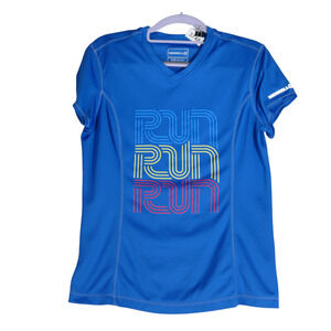 Merrell Performance Top Womens Medium Blue Run Run Run Graphic Opti Wick Active